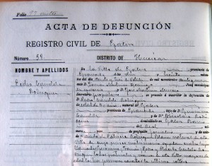 09. Fragmento del Acta de Defunción de Pedro Candela Rodríguez
